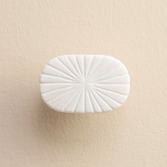 NEW Set of 2 Marble Aadhavi Oval Carved Drawer Pulls Knobs - Picture 5 of 7